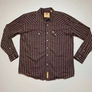 Larry Maham Cowboy Collection‎ Pearl Snap Button Brown Sz L